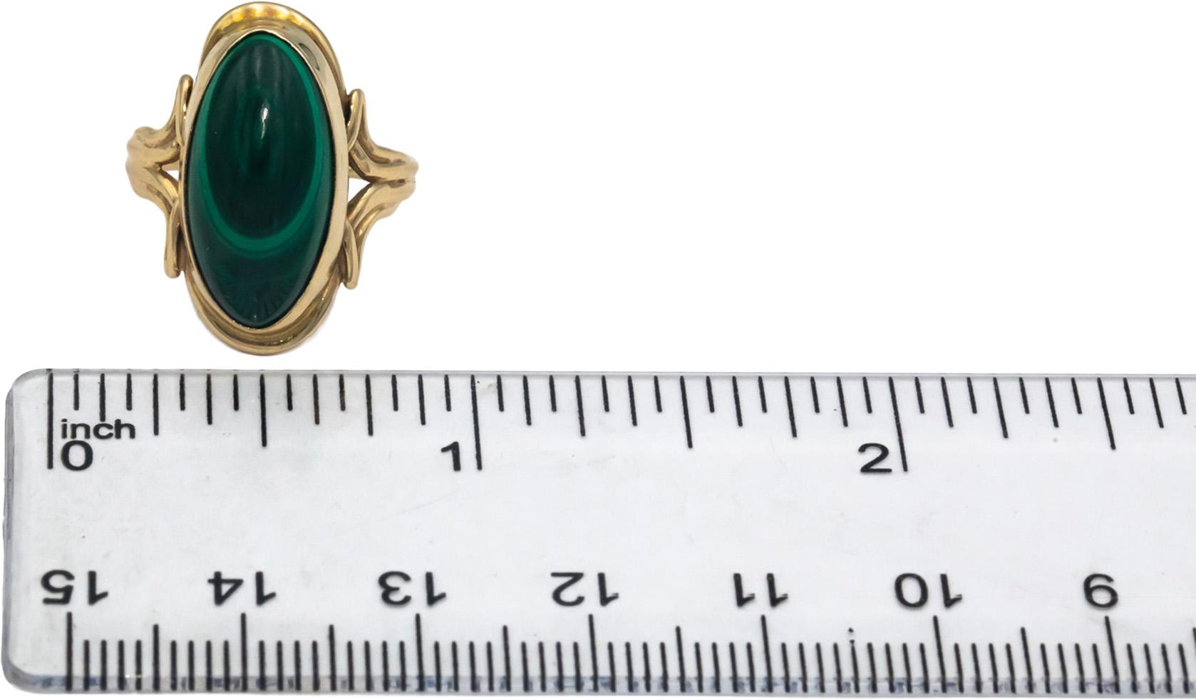 Vintage 14k Yellow Gold 16.8 x 8.0mm Cabochon Malachite Ring Size 5