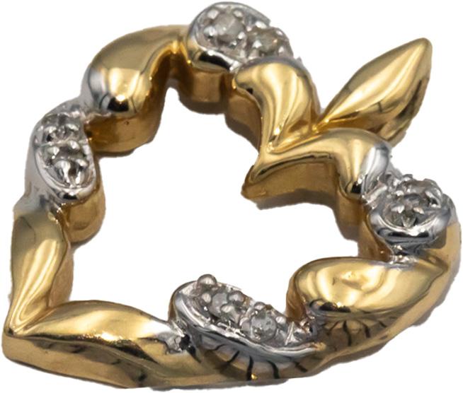 14k Yellow & White Gold Jewelry 0.05CT Round Cut Diamond Heart Pendant