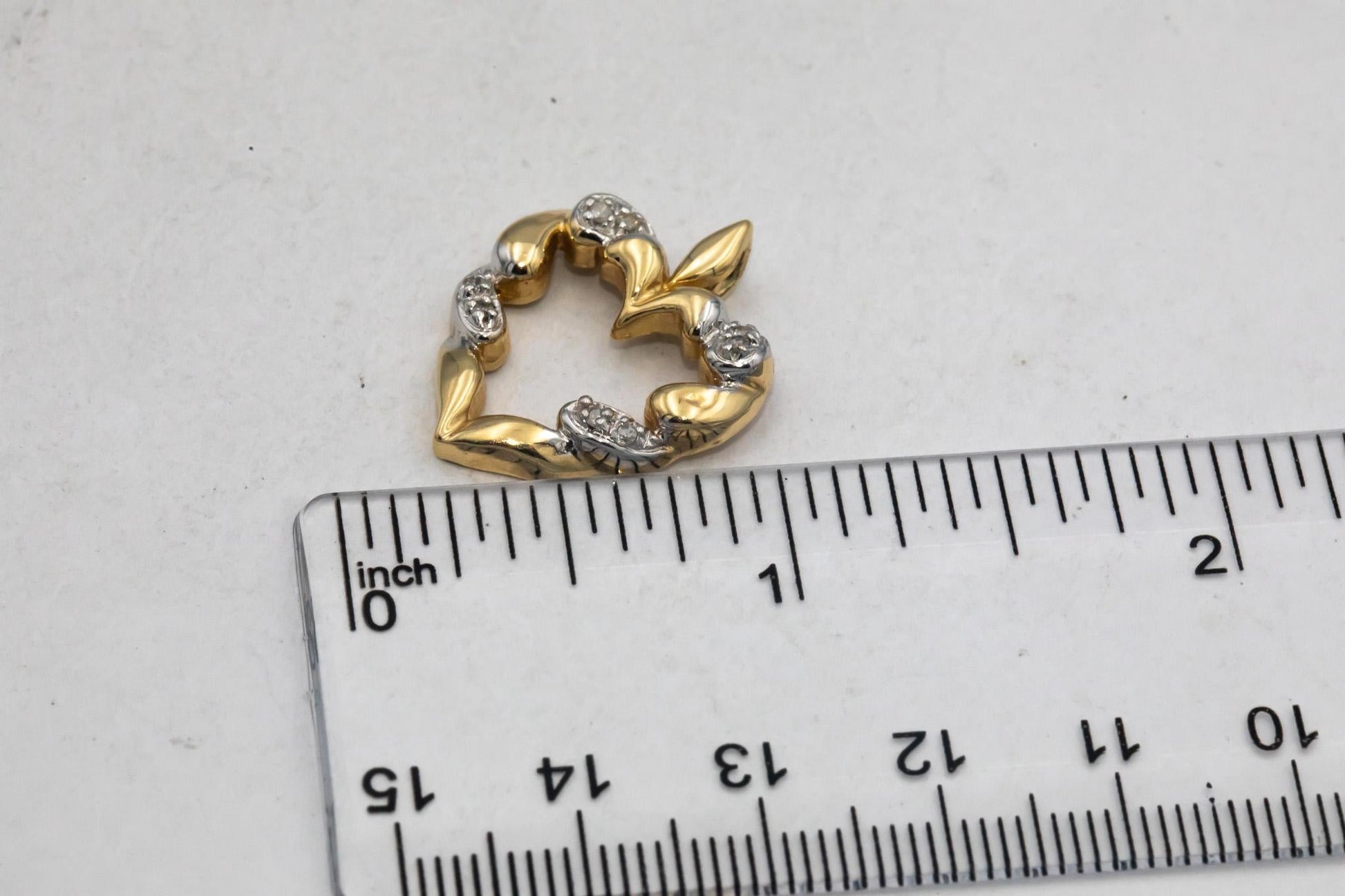 14k Yellow & White Gold Jewelry 0.05CT Round Cut Diamond Heart Pendant