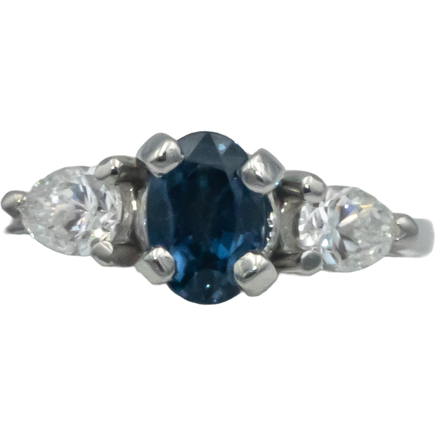 Platinum 0.90CT Pear Cut Diamond and Oval Cut Sapphire Ring Size 3.25