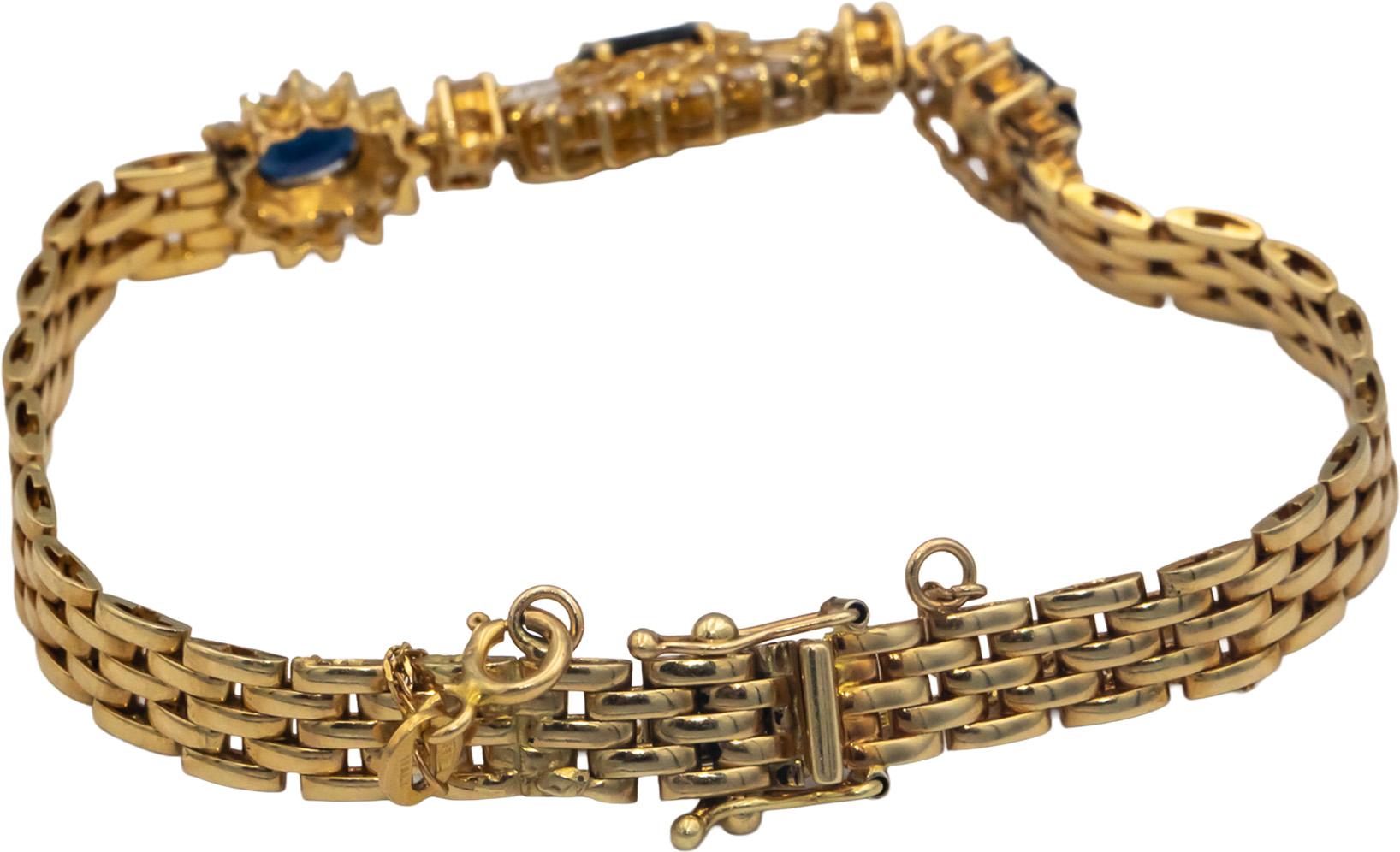14k Yellow Gold Round Diamond and Oval Sapphire Fancy Link Bracelet 3.0CT