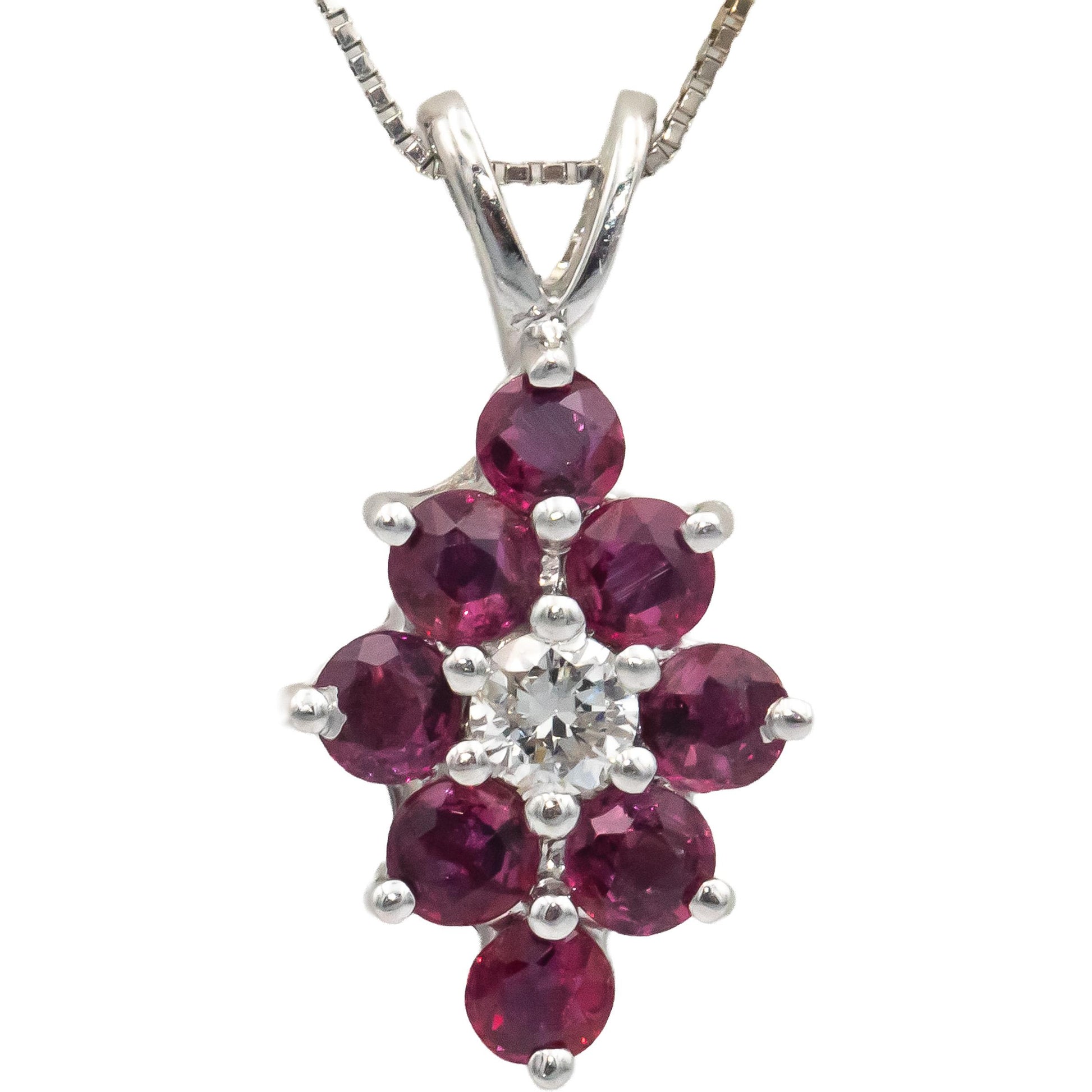 14k White Gold Jewelry 0.90CT Diamond and Ruby Pendant Necklace