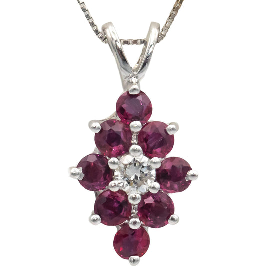 14k White Gold Jewelry 0.90CT Diamond and Ruby Pendant Necklace