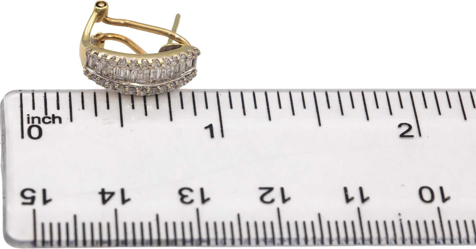 14k Yellow Gold Jewelry 1.0CT Round & Baguette Cut Diamond Curved Earrings