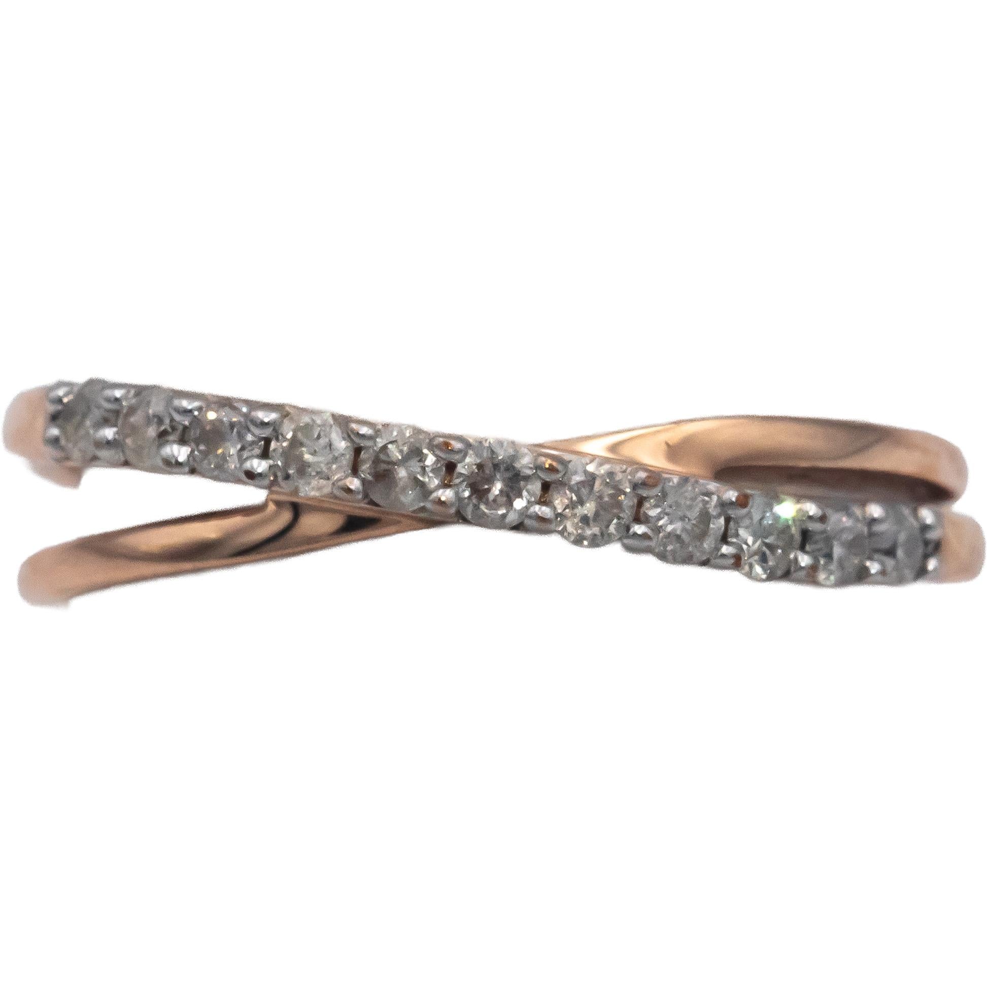 10k Rose Gold 0.20CT Round Cut Diamond Crossover Band Ring Size 5.5
