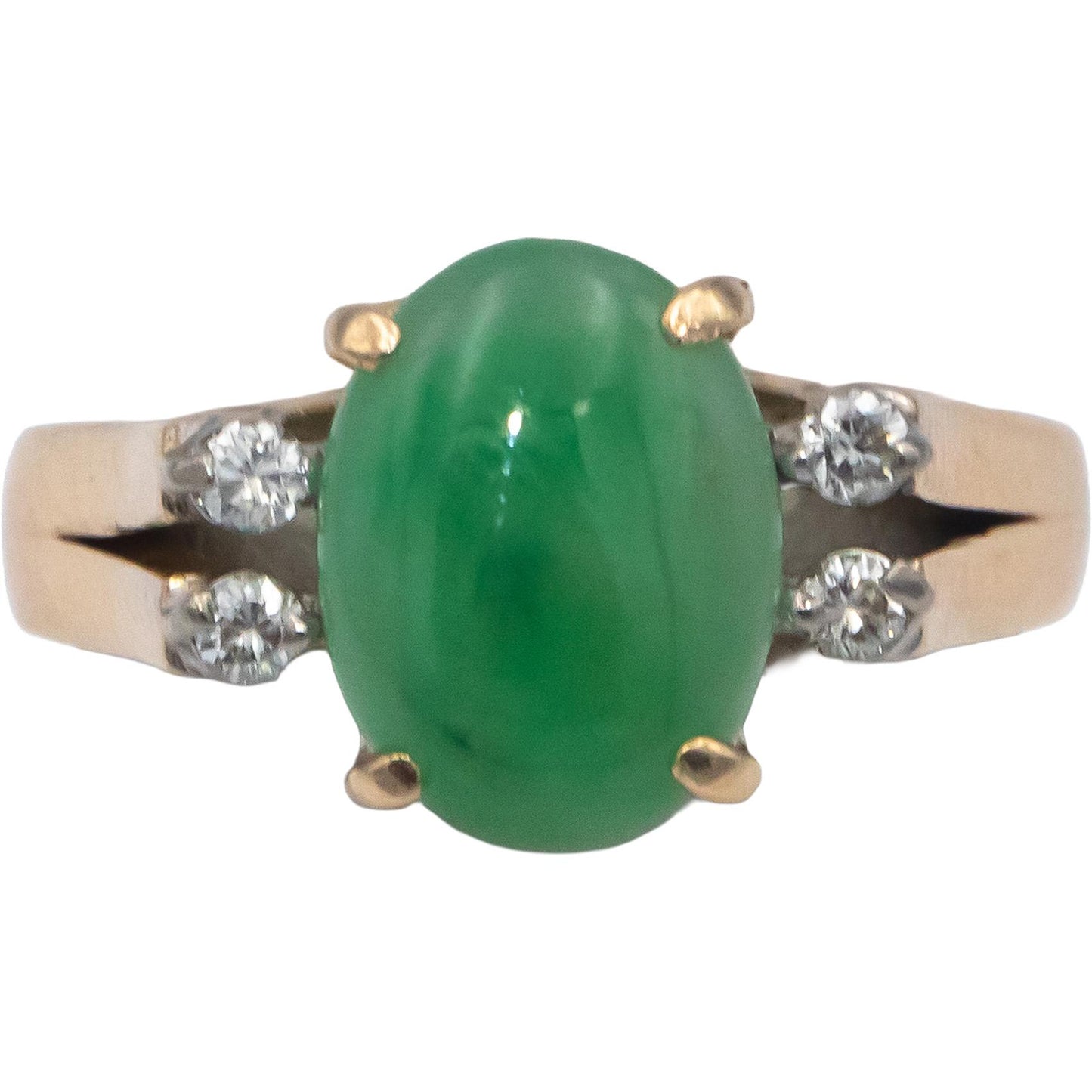 14k Yellow Gold 0.08CT Diamond and Jade Cocktail Ring Size 4.75