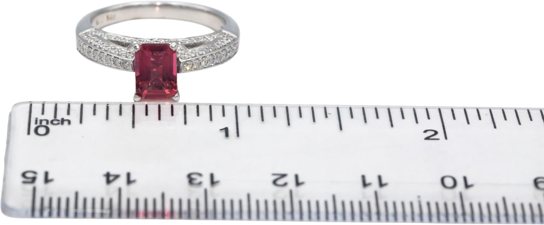 14k White Gold 1.51CT Diamond & Pink Tourmaline Ring Size 7