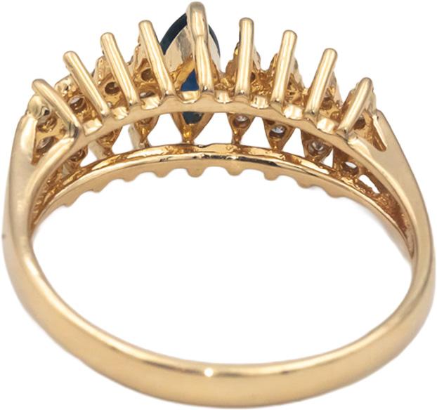 14k Yellow Gold 0.44CT Marquise Cut Diamond and Sapphire Ring Size 6.25
