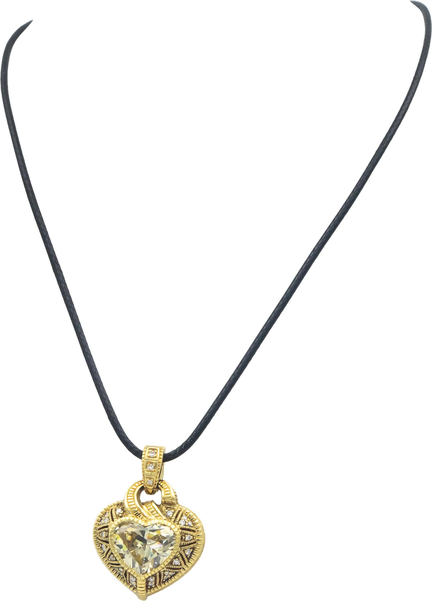 JUDITH RIPKA 18k Yellow Gold Diamond and Quartz Heart Pendant Necklace 5.25CT