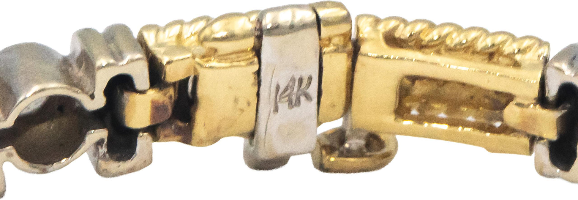 14k Yellow & White Gold 0.40CT Round Cut Diamond Fancy Link Bracelet