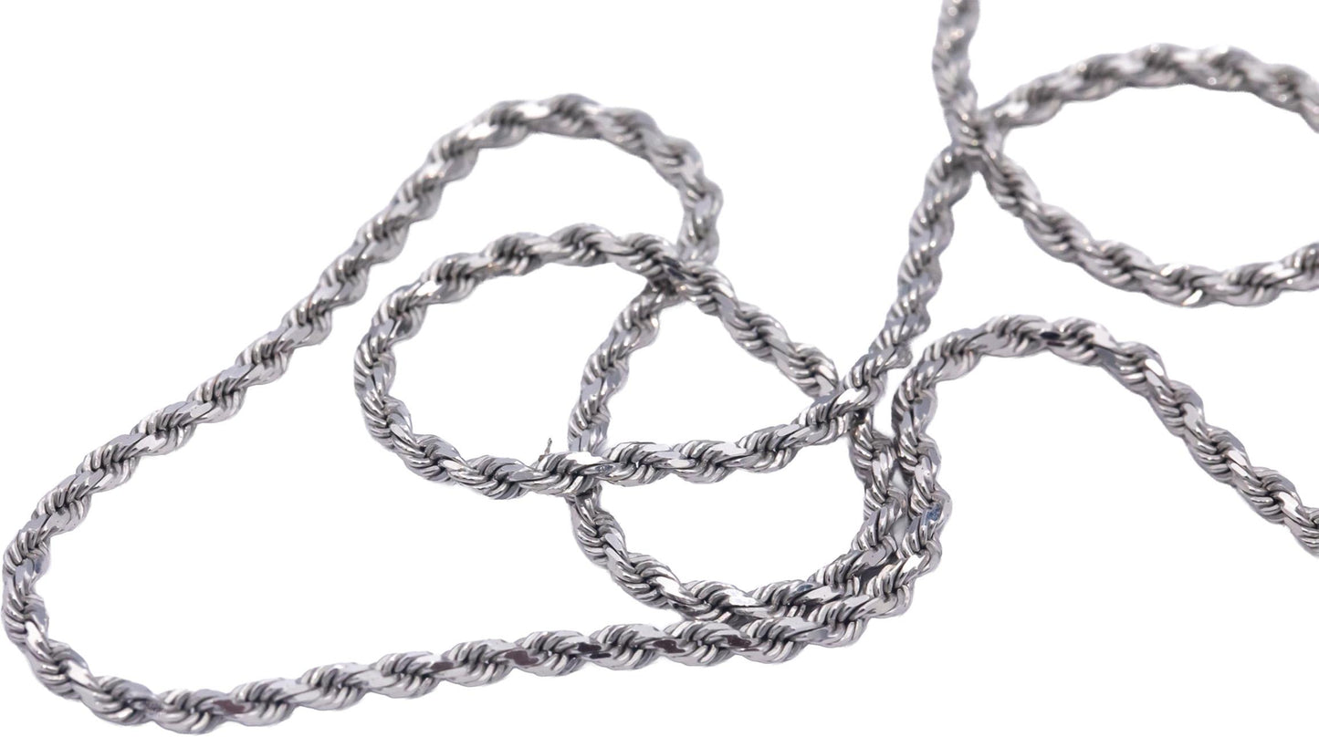 10k White Gold Jewelry 26" Long/2mm Wide Solid Diamond Cut Twisted Rope Necklace