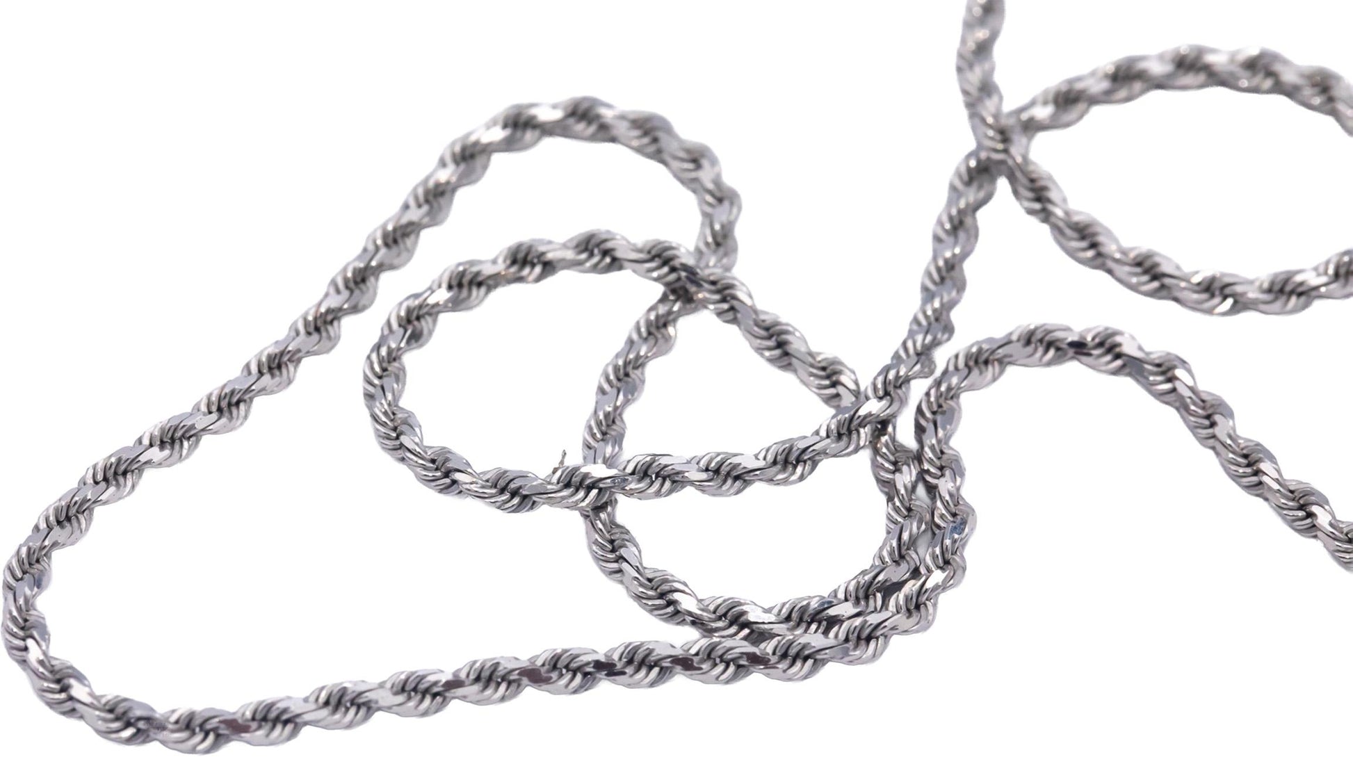 10k White Gold Jewelry 26" Long/2mm Wide Solid Diamond Cut Twisted Rope Necklace