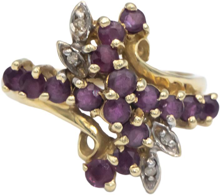 14k Yellow Gold 1.28CT Diamond and Ruby Floral Cluster Ring Size 8