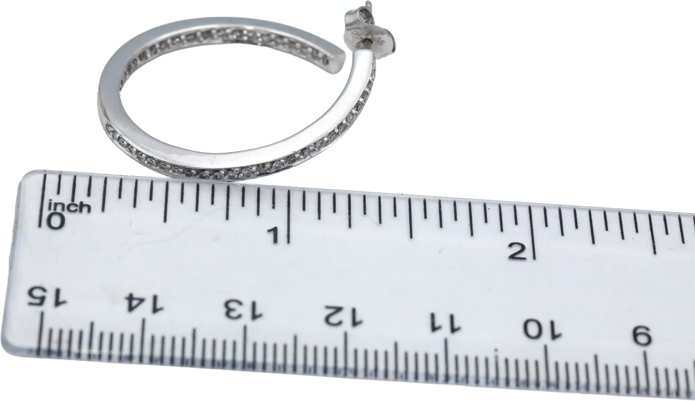 14k White Gold Round Diamond Hoop Circle Stud Earrings 1.0CTW