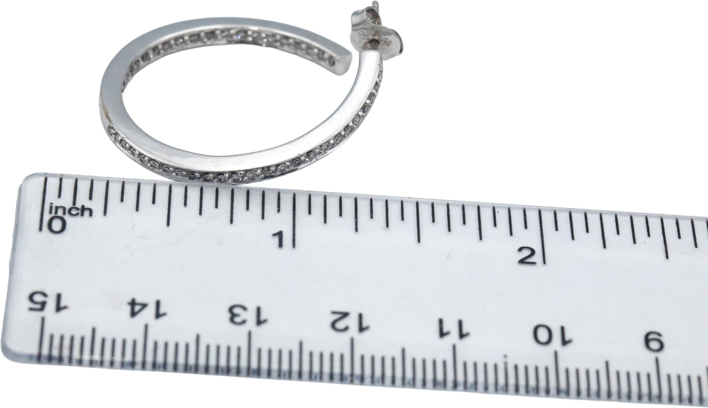 14k White Gold Round Diamond Hoop Circle Stud Earrings 1.0CTW