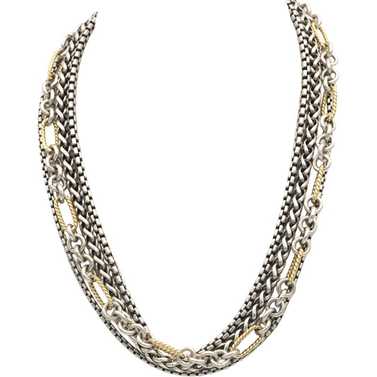 DAVID YURMAN Sterling Silver & 18k Gold 4-Row Mixed Chain Bib Necklace