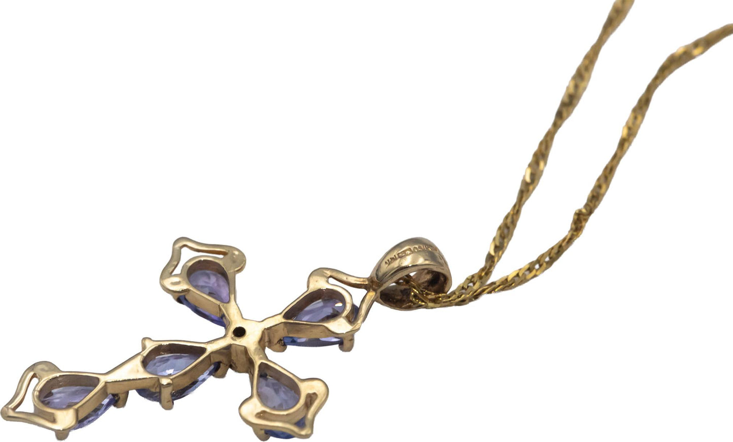 14k Yellow Gold 0.76CT Diamond and Tanzanite Cross Crucifix Pendant Necklace