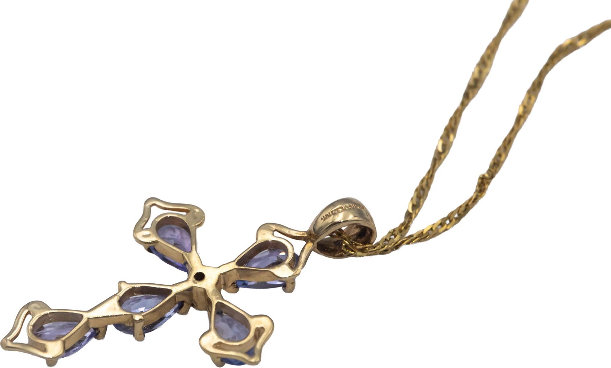 14k Yellow Gold 0.76CT Diamond and Tanzanite Cross Crucifix Pendant Necklace