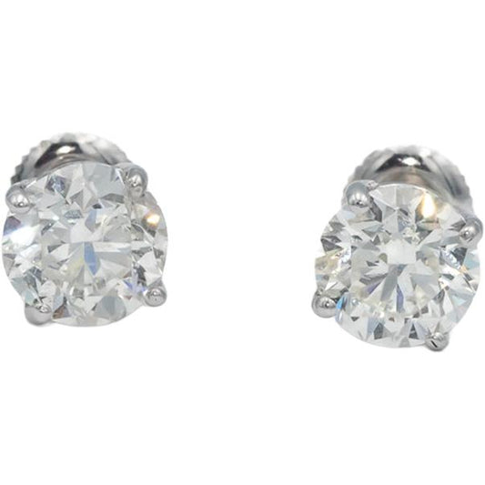 Diamond 14k White Gold Jewelry Round Cut Stud Screw Back Earrings 3.27CT
