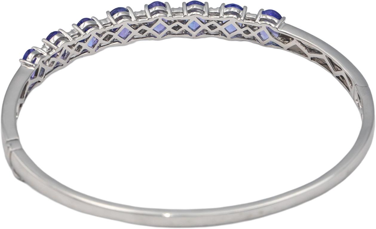 14k White Gold Jewelry Round Diamond & Oval Tanzanite Bangle Bracelet 6.71CT