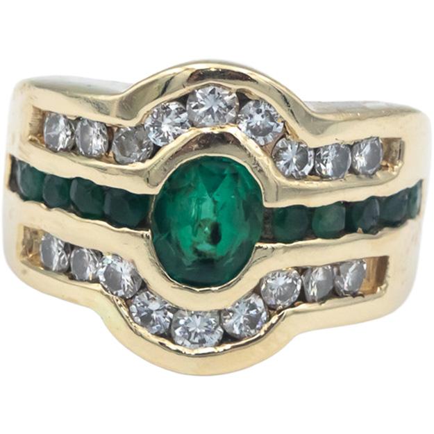 14k Yellow Gold Jewelry VS Diamond and Emerald Cocktail Ring 1.75CT Size 5.5