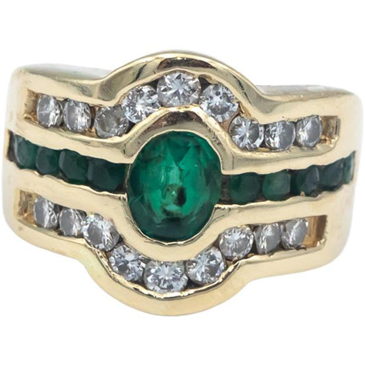 14k Yellow Gold Jewelry 1.75CT VS Diamond and Emerald Cocktail Ring Size 5.5