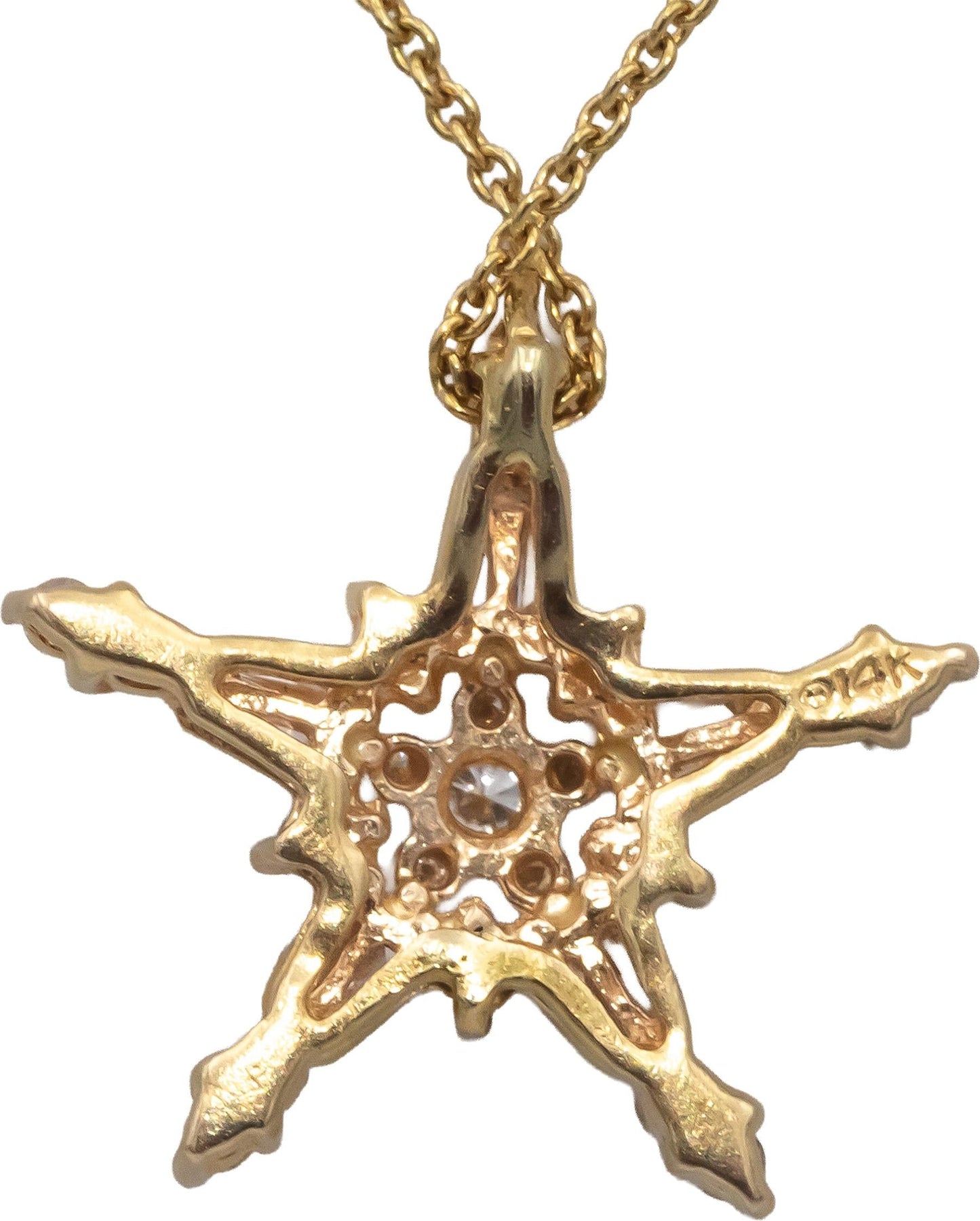 14k Yellow Gold 0.50CT VS Baguette & Round Diamond Star Pendant Necklace