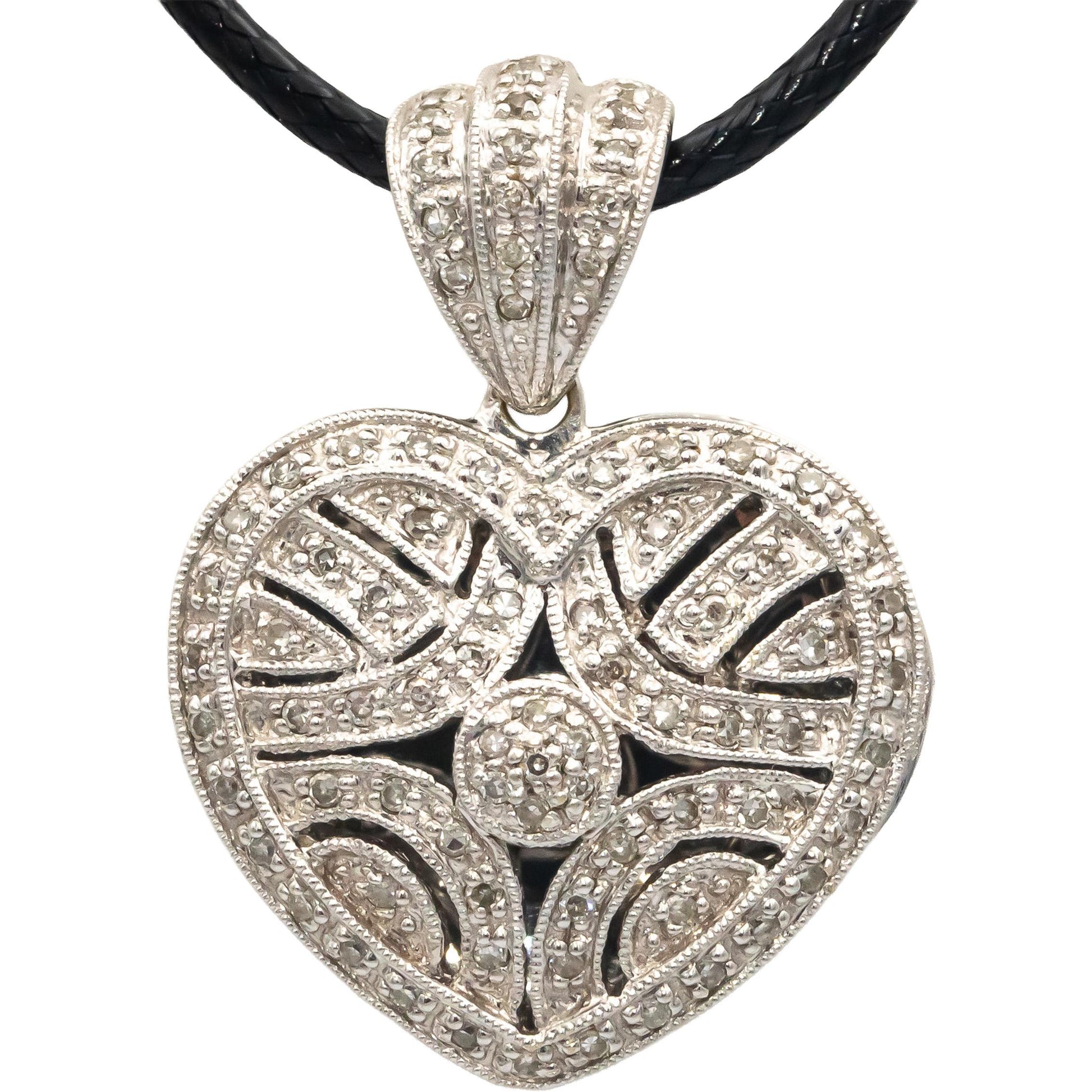 14k White Gold 0.50CT Round Cut Diamond Heart Locket Pendant Necklace