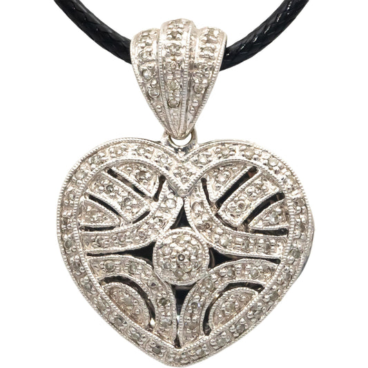 14k White Gold 0.50CT Round Cut Diamond Heart Locket Pendant Necklace