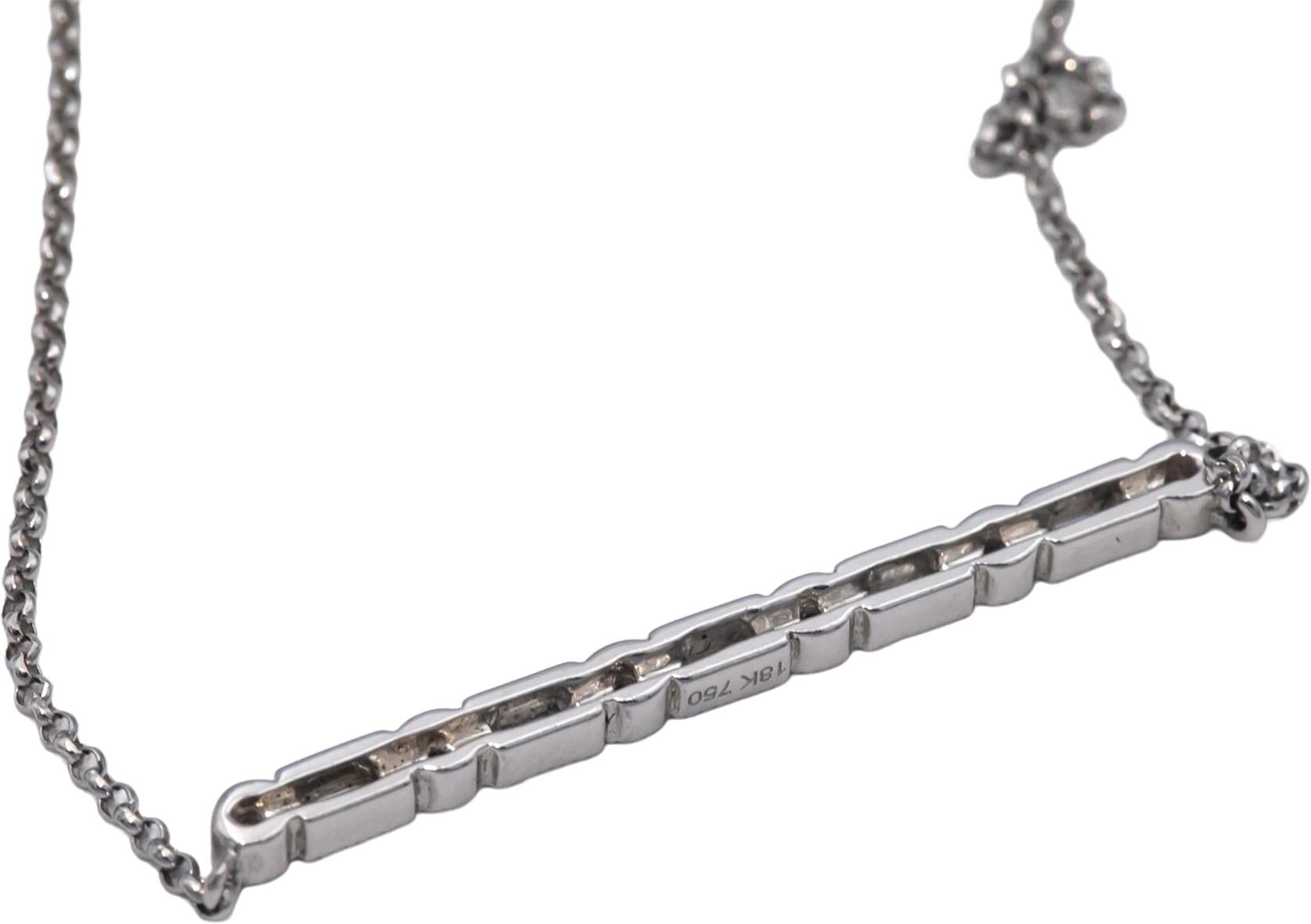 18k White Gold VS Round & Baguette Diamond Fixed Bar Pendant Necklace 0.15CT