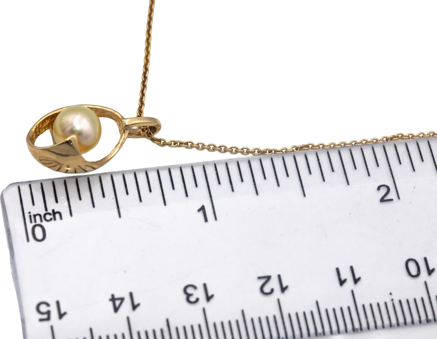 14k Yellow Gold Jewelry 6.5mm Pearl Solitaire Abstract Pendant Necklace Chain