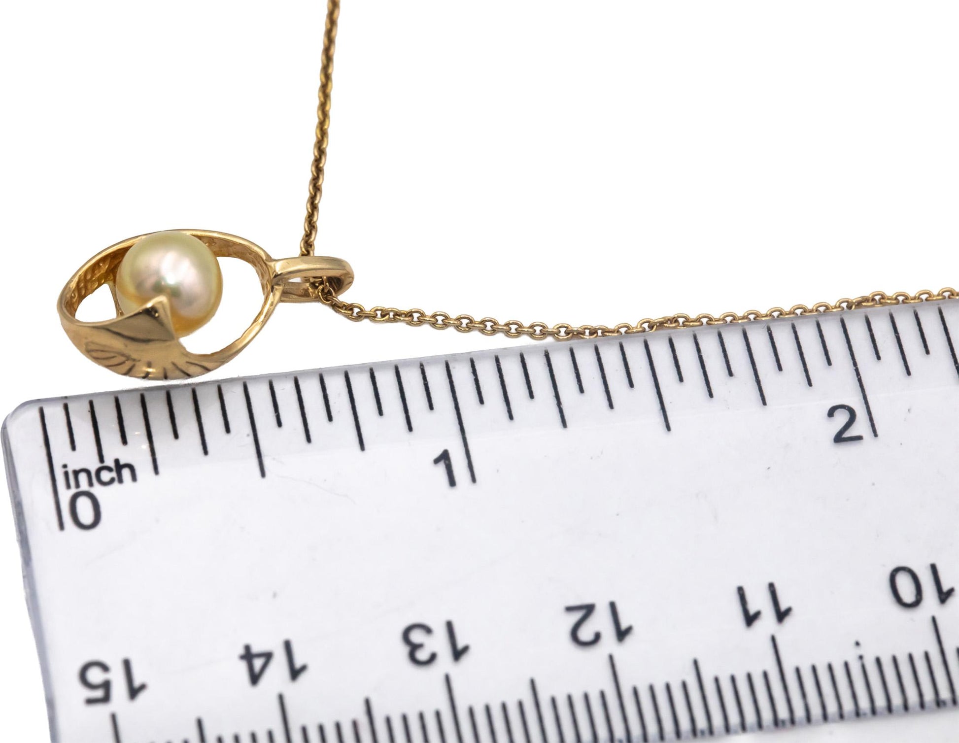 14k Yellow Gold Jewelry 6.5mm Pearl Solitaire Abstract Pendant Necklace Chain