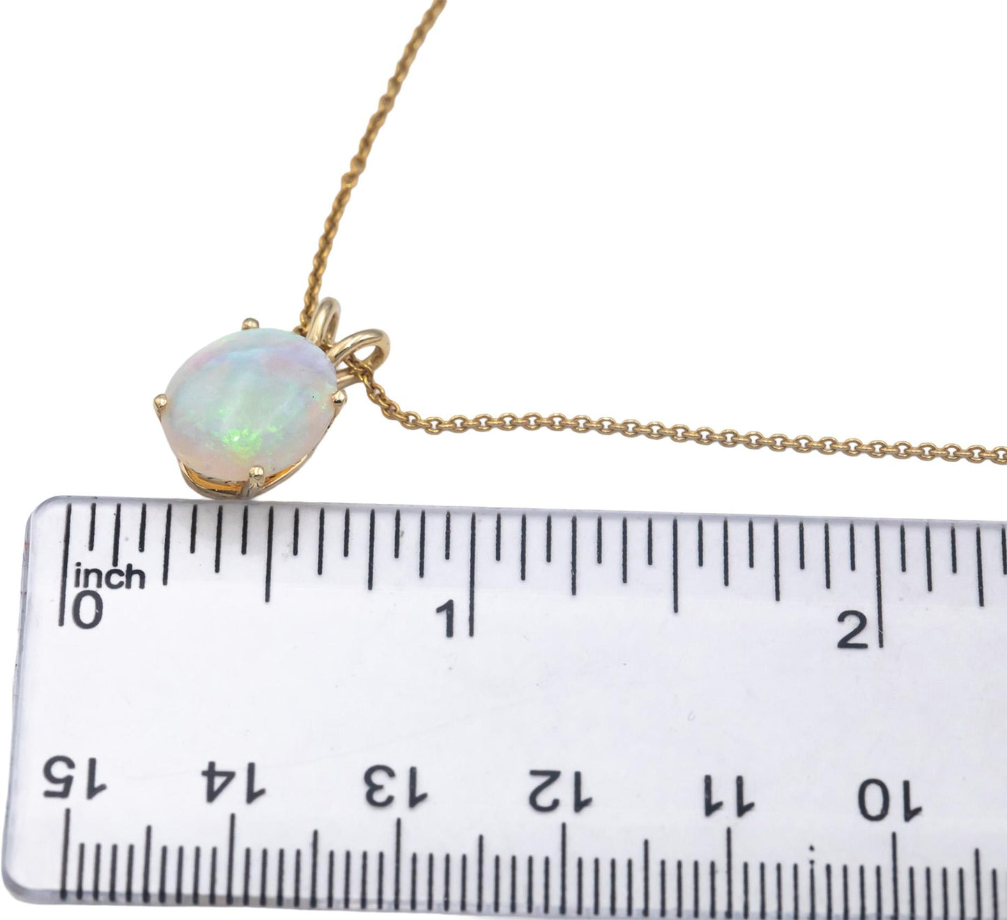 14k Yellow Gold 2.85CT Oval Cabochon Opal Solitaire Pendant Necklace Chain