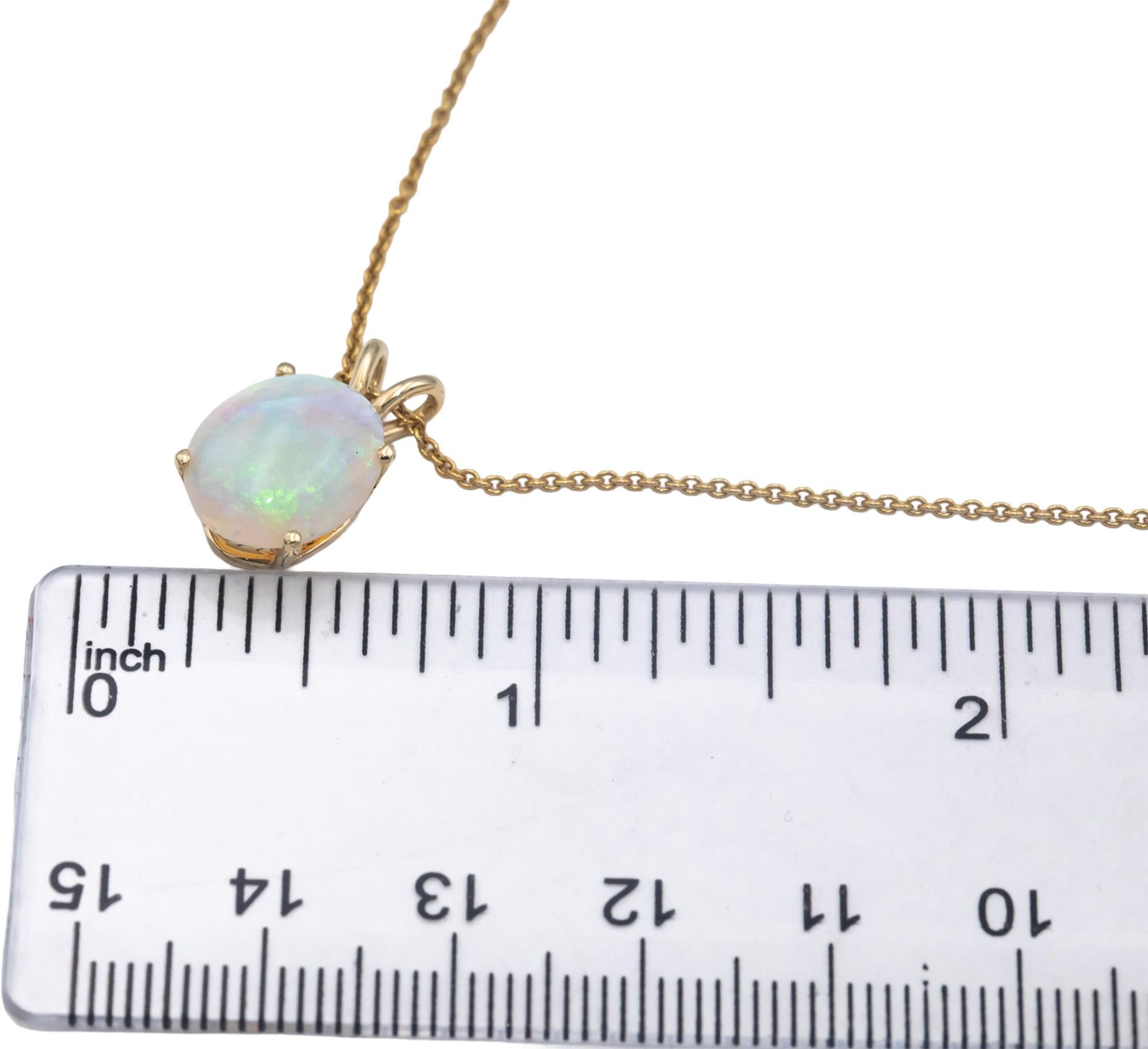 14k Yellow Gold 2.85CT Oval Cabochon Opal Solitaire Pendant Necklace Chain