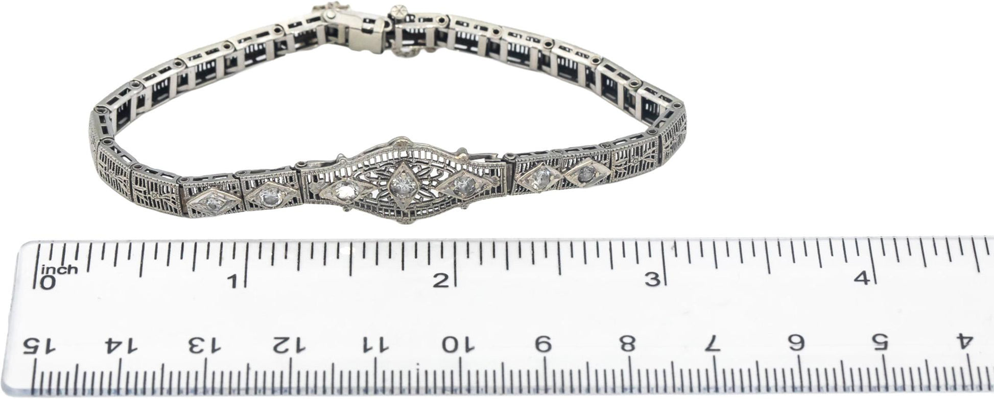 Vintage Antique 10k White Gold Diamond Filigree Fancy Link Bracelet 0.50CT