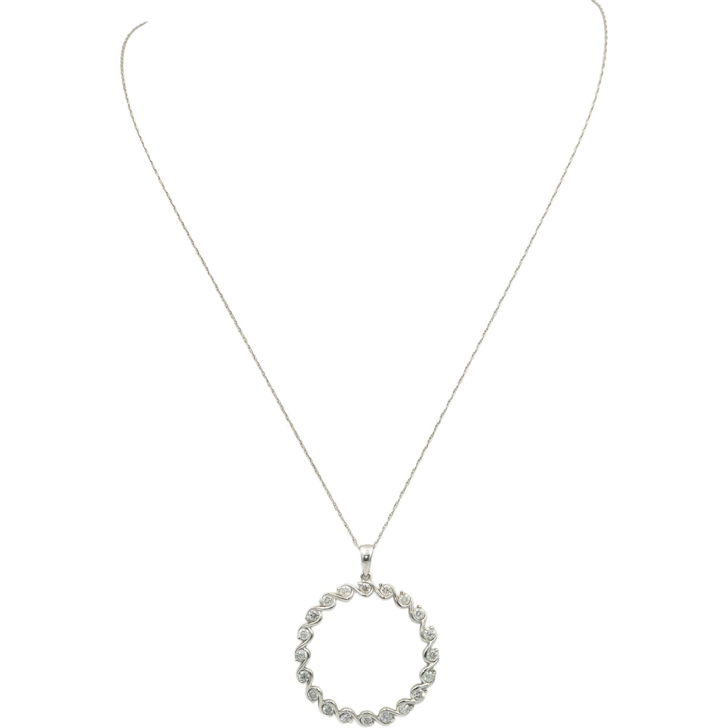 Diamond Round Cut 14k White gold Jewelry Swirling Circle Pendant Necklace 1.0CT