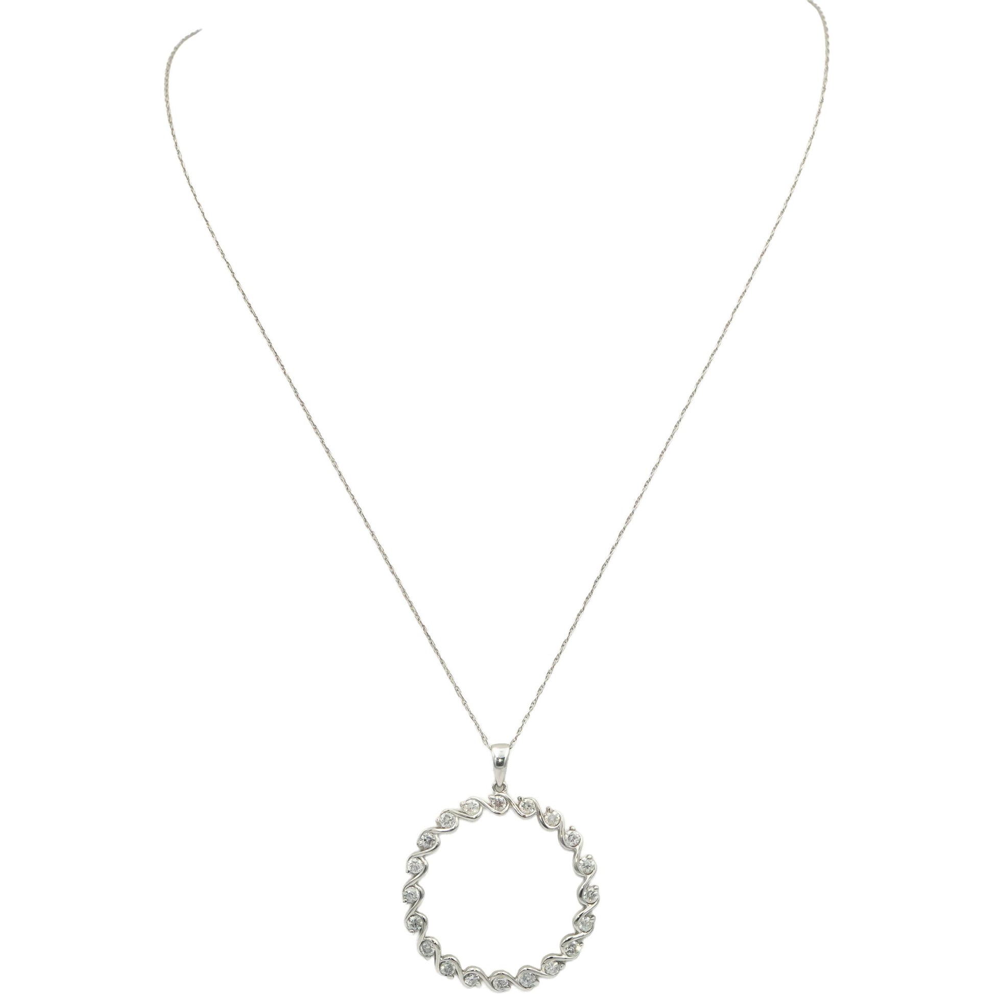 Diamond Round Cut 14k White gold Jewelry Swirling Circle Pendant Necklace 1.0CT