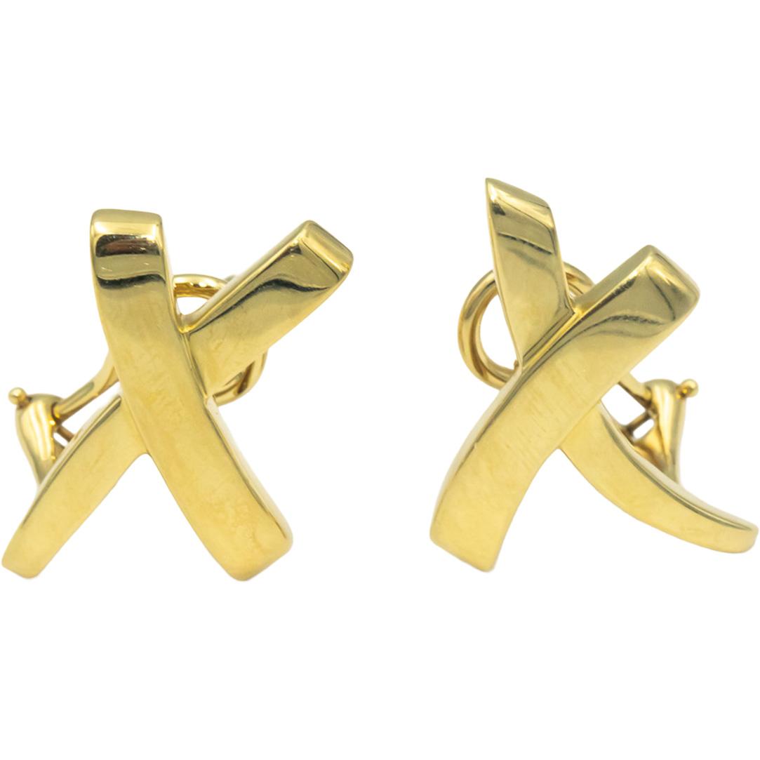 TIFFANY & CO. Paloma Picasso 18k Yellow Gold Graffiti X Earrings w/ Box & Pouch