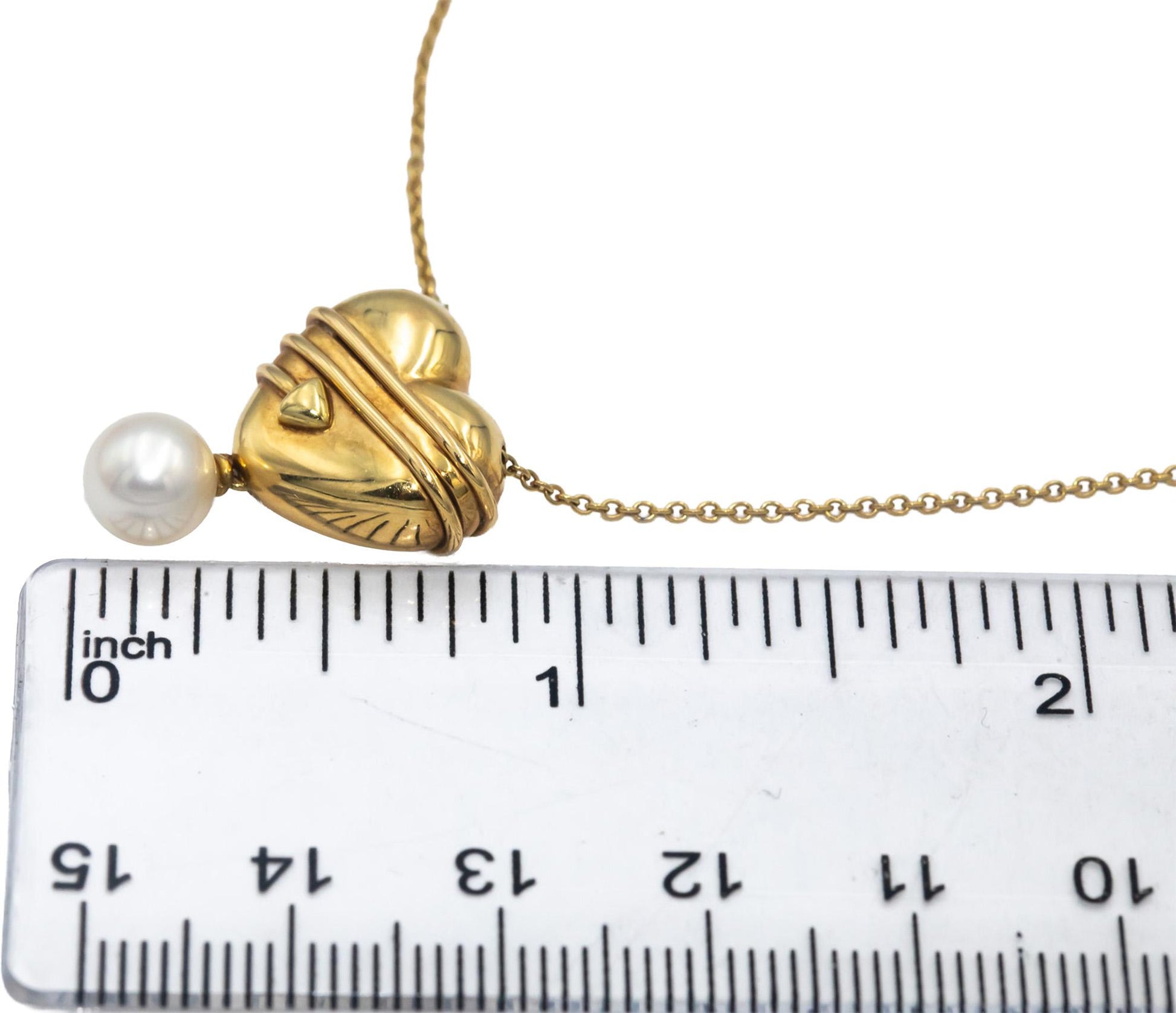 TIFFANY & CO. 18k Gold Cupid's Arrow Puff Heart 6.9-7.0mm Pearl Pendant Necklace