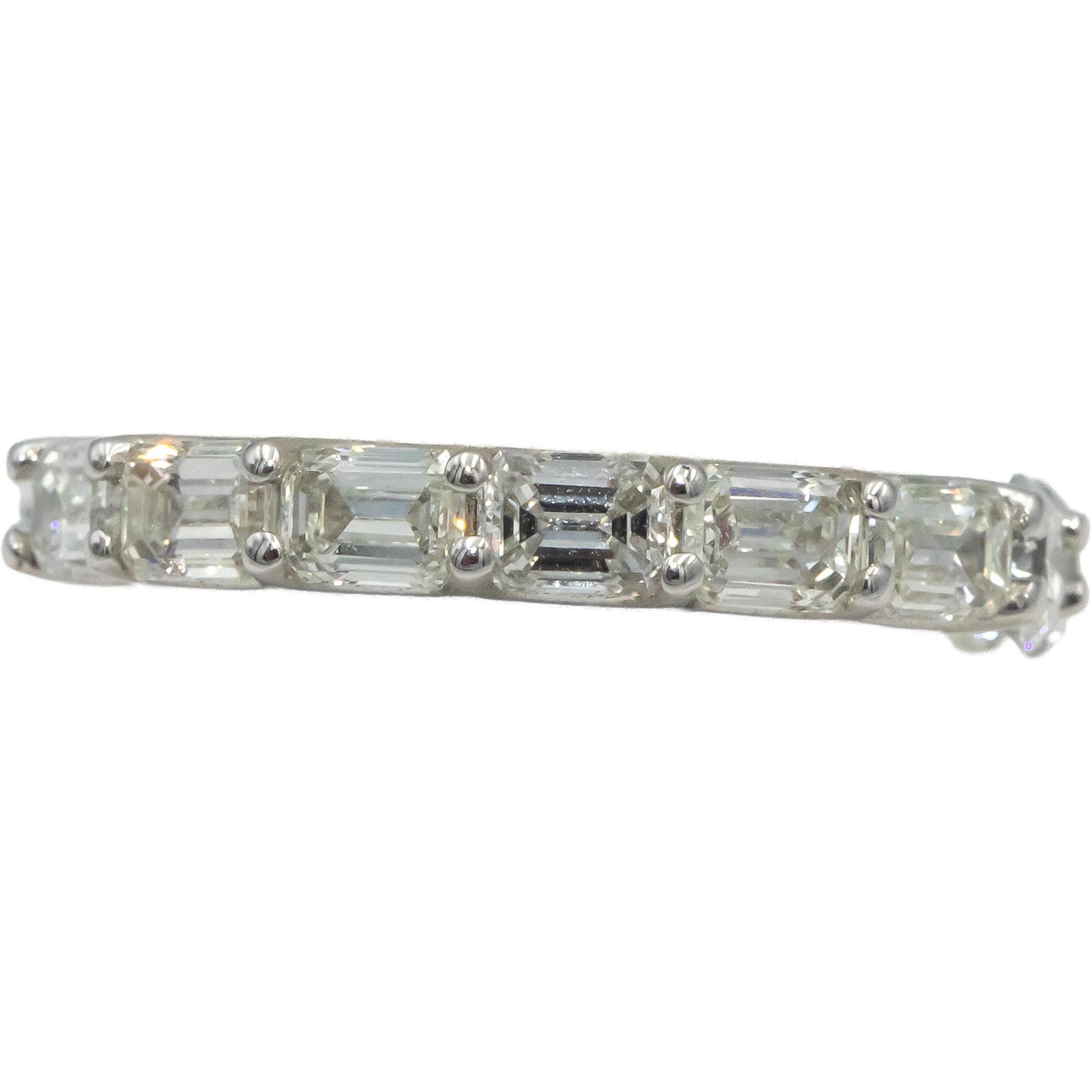 18k White Gold Round & Emerald Cut Diamond Eternity Band Ring 3.92CT Size 7
