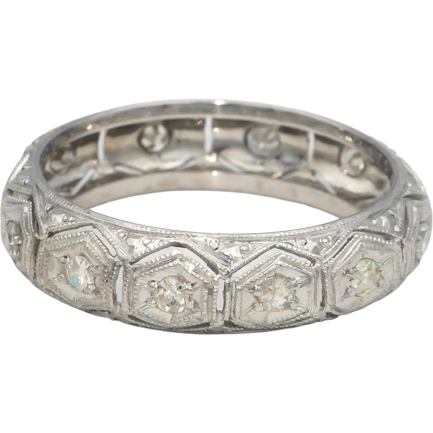 Vintage Antique Platinum Diamond Filigree Eternity Band Ring 0.45CT Size 8.75