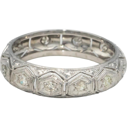 Vintage Antique Platinum Diamond Filigree Eternity Band Ring 0.45CT Size 8.75