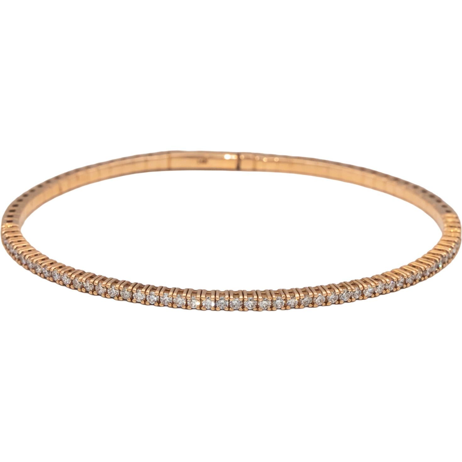 14k Rose Gold VS Round Diamond Semi-Flexible 1/2 Around Bangle Bracelet 1.0CT