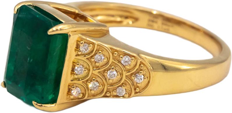 GIA Certified 18k Yellow Gold Emerald and Diamond Cocktail Ring 5.10CT Size 7.25