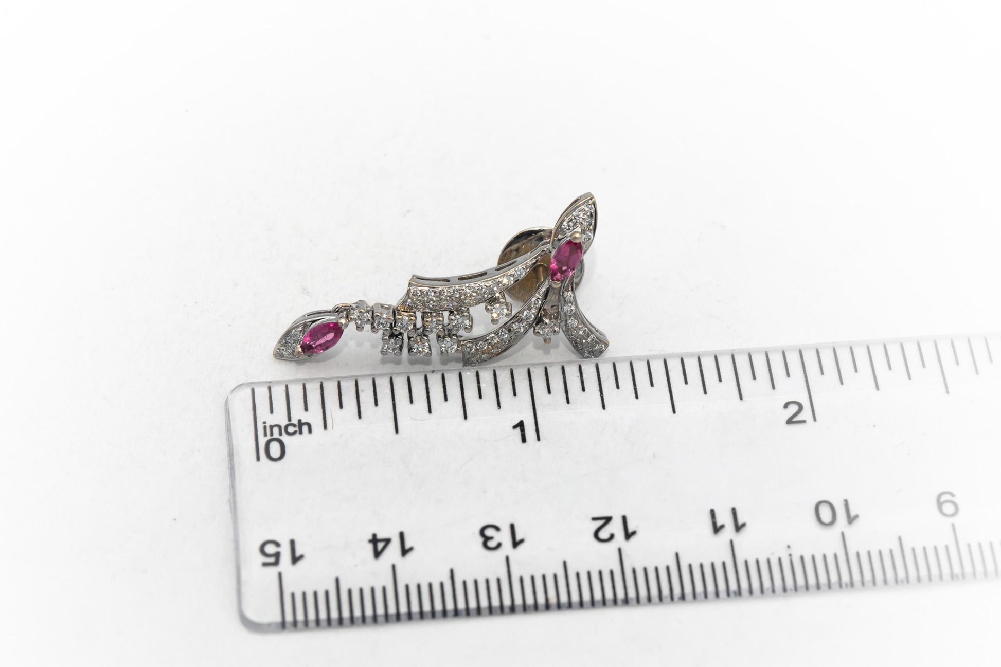 18k White Gold VS Diamond & Pink Sapphire Drop Dangle Earrings 1.24CT