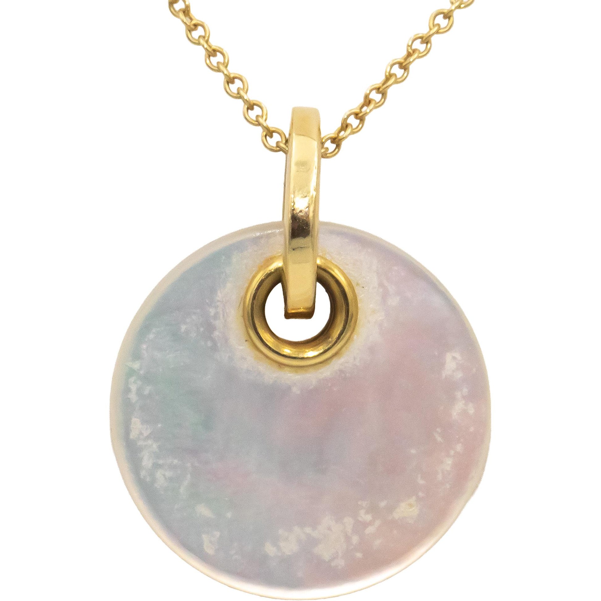 TIFFANY & CO. 18k Yellow Gold Mother of Pearl Disc Pendant Necklace Chain