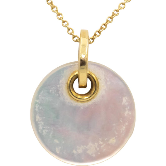 TIFFANY & CO. 18k Yellow Gold Mother of Pearl Disc Pendant Necklace Chain