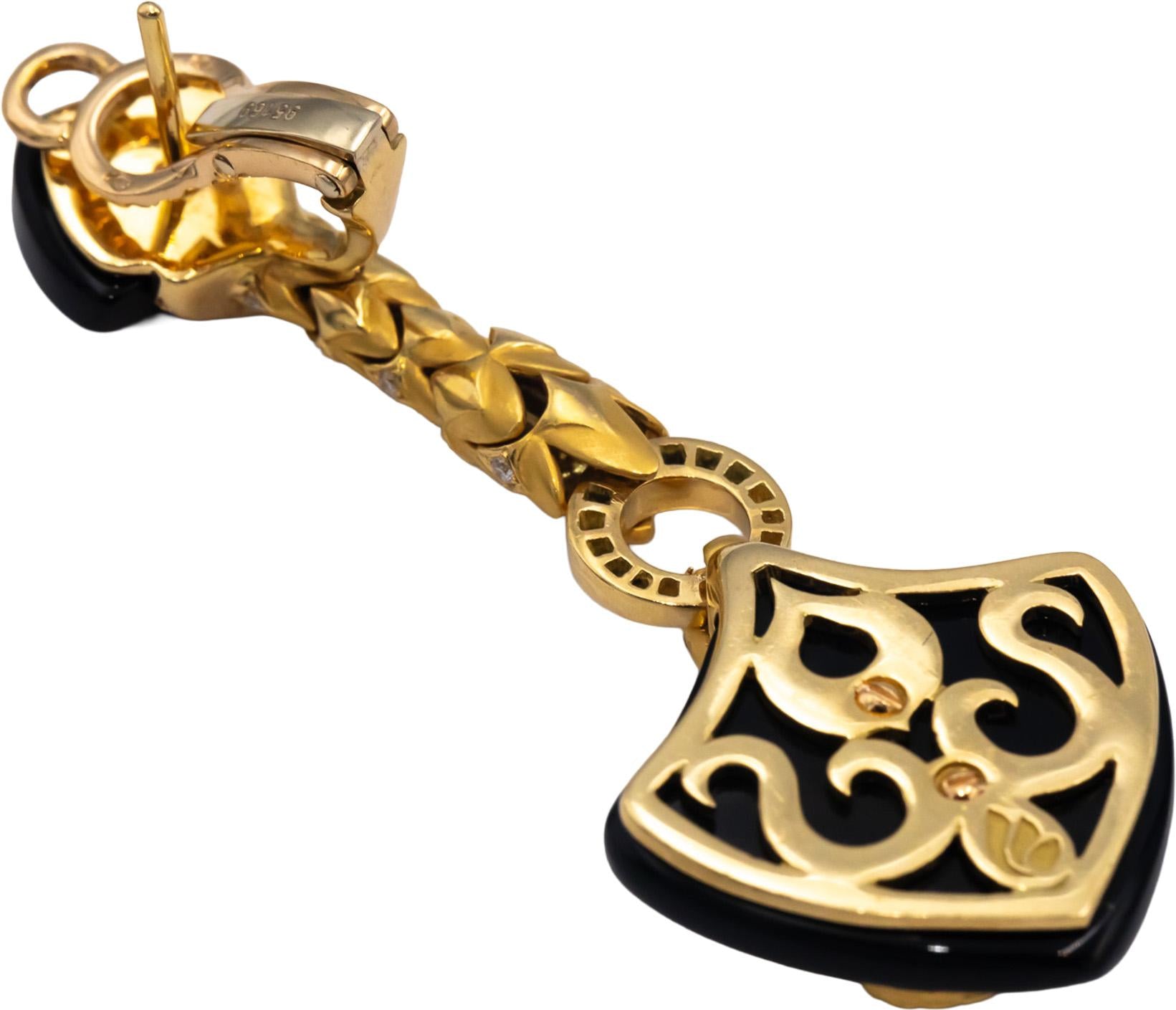CARRERA Y CARRERA 18k Gold Diamond Onyx Sapphire Abanico Earrings 30.23CT $22900