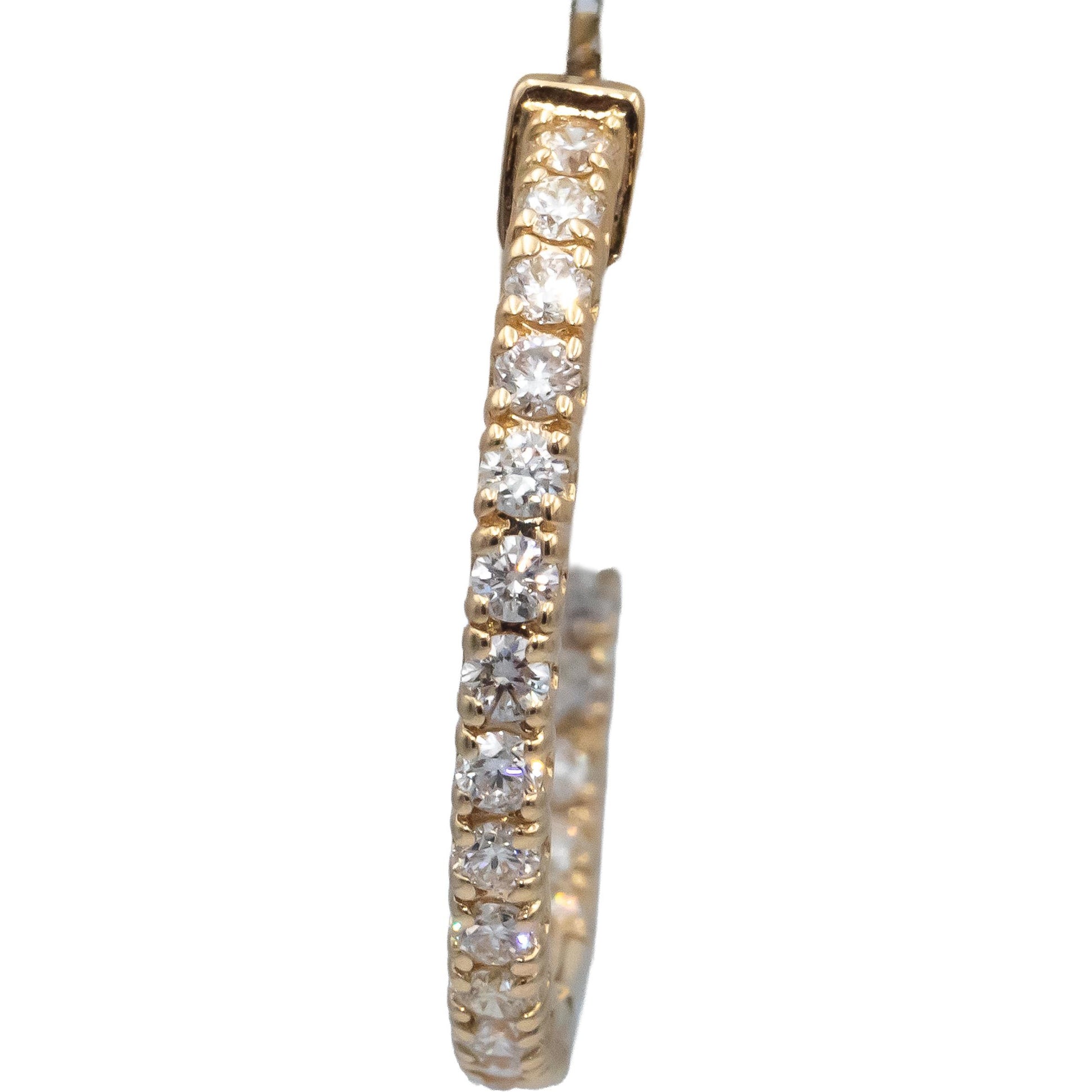 14k Yellow Gold Round Diamond Inside Out Circle Hoop Earrings 1.34CT