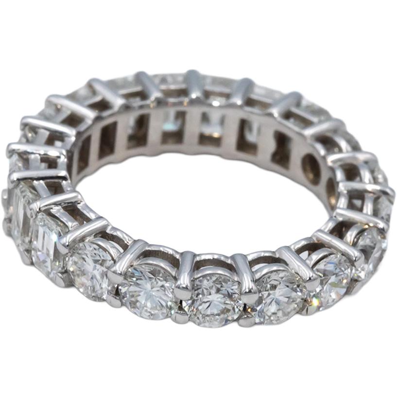 18k White Gold VS Round & Baguette Diamond Eternity Band Ring 4.90CT Size 6.5